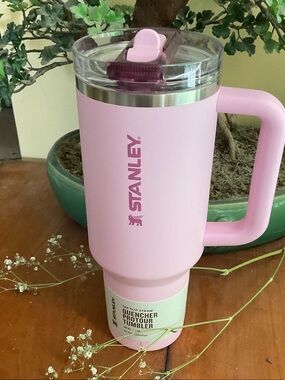 Stanley Pink Travel Mug with Handle and Clear Lid 40 oz BNWT